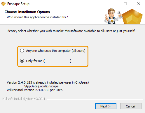 初始Enscape安装程序屏幕
