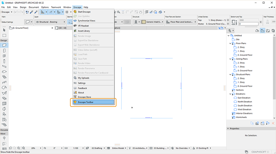 可以通过Enscape下拉菜单找到Enscape插件