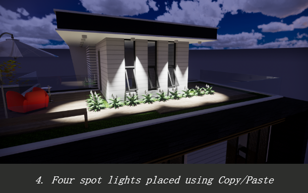4.使用复制/粘贴放置四个聚光灯