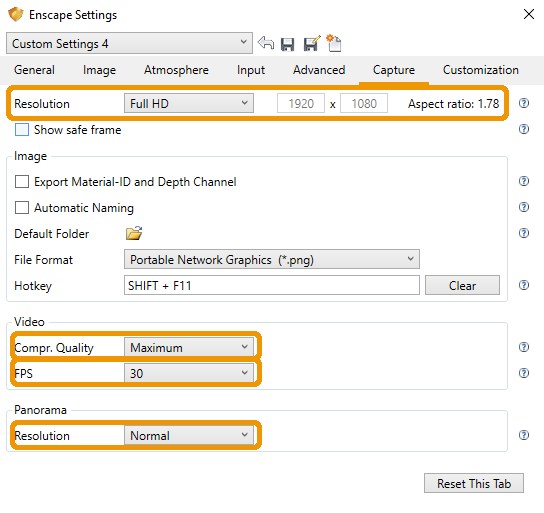 “捕获”选项卡的“导出质量”设置
