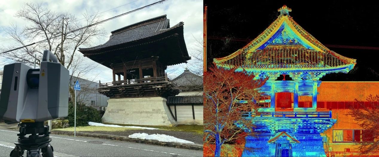 毫摄寺（福井）的钟楼（左）和扫描数据

拍摄协助：T＆I 3D股份有限公司