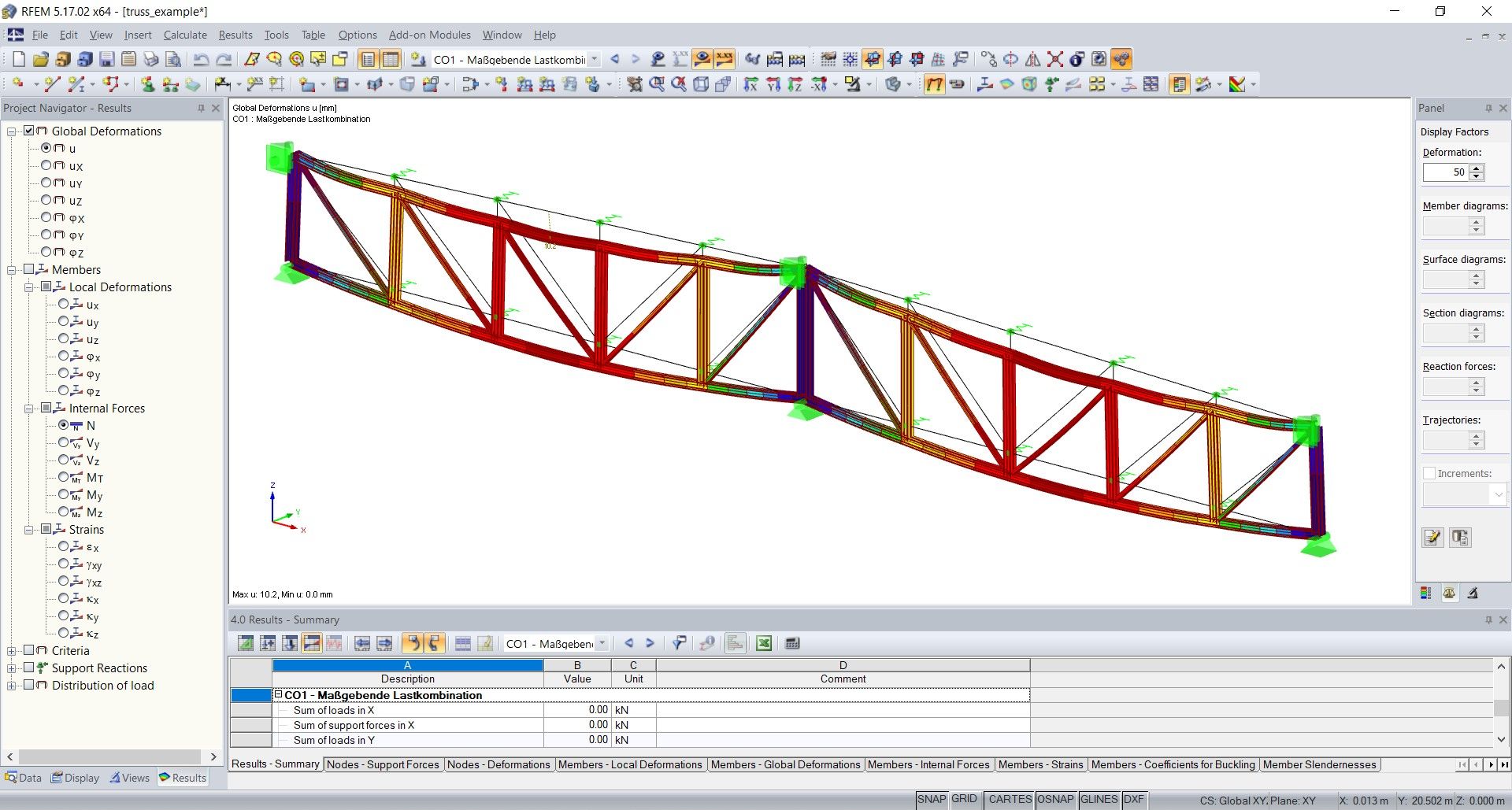 Dlubal RFEM 静态分析的第一个结果。