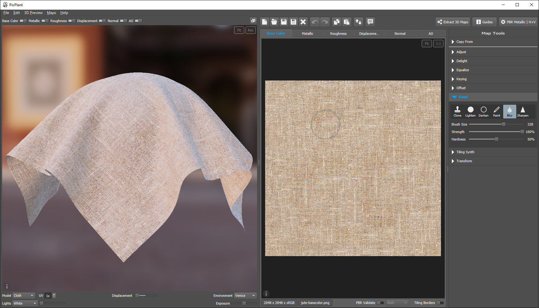 布料模型中预览的黄麻织物
