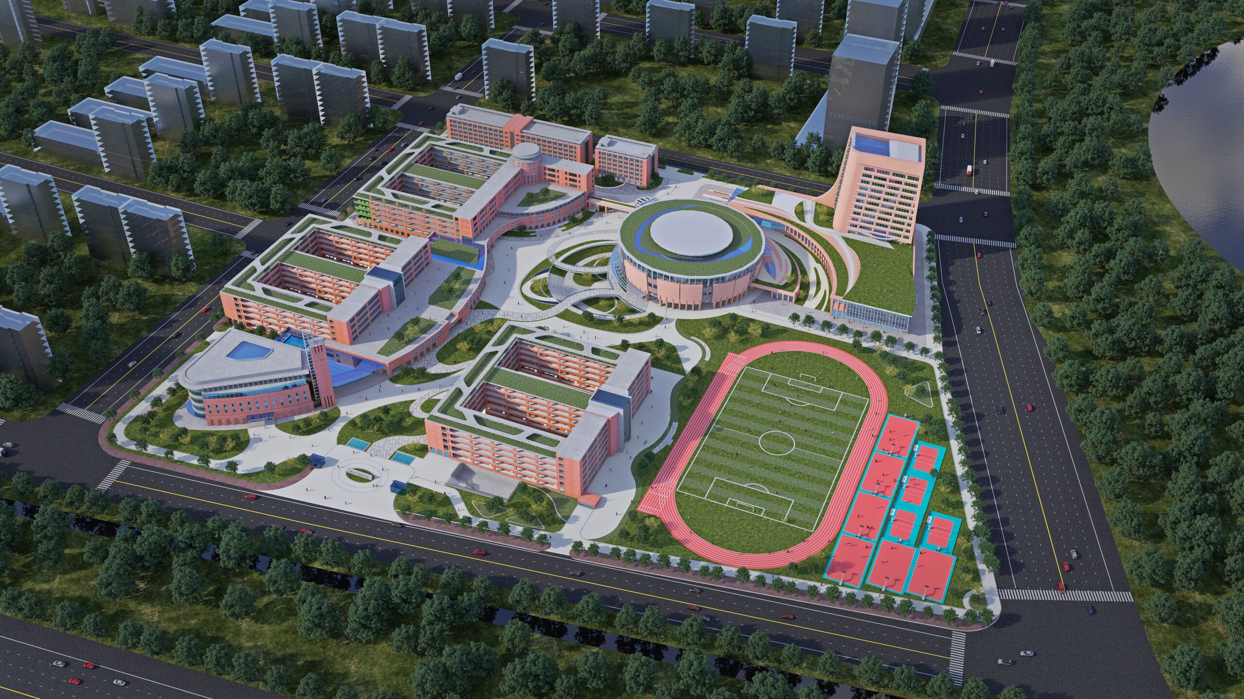 现代学校-鸟瞰图