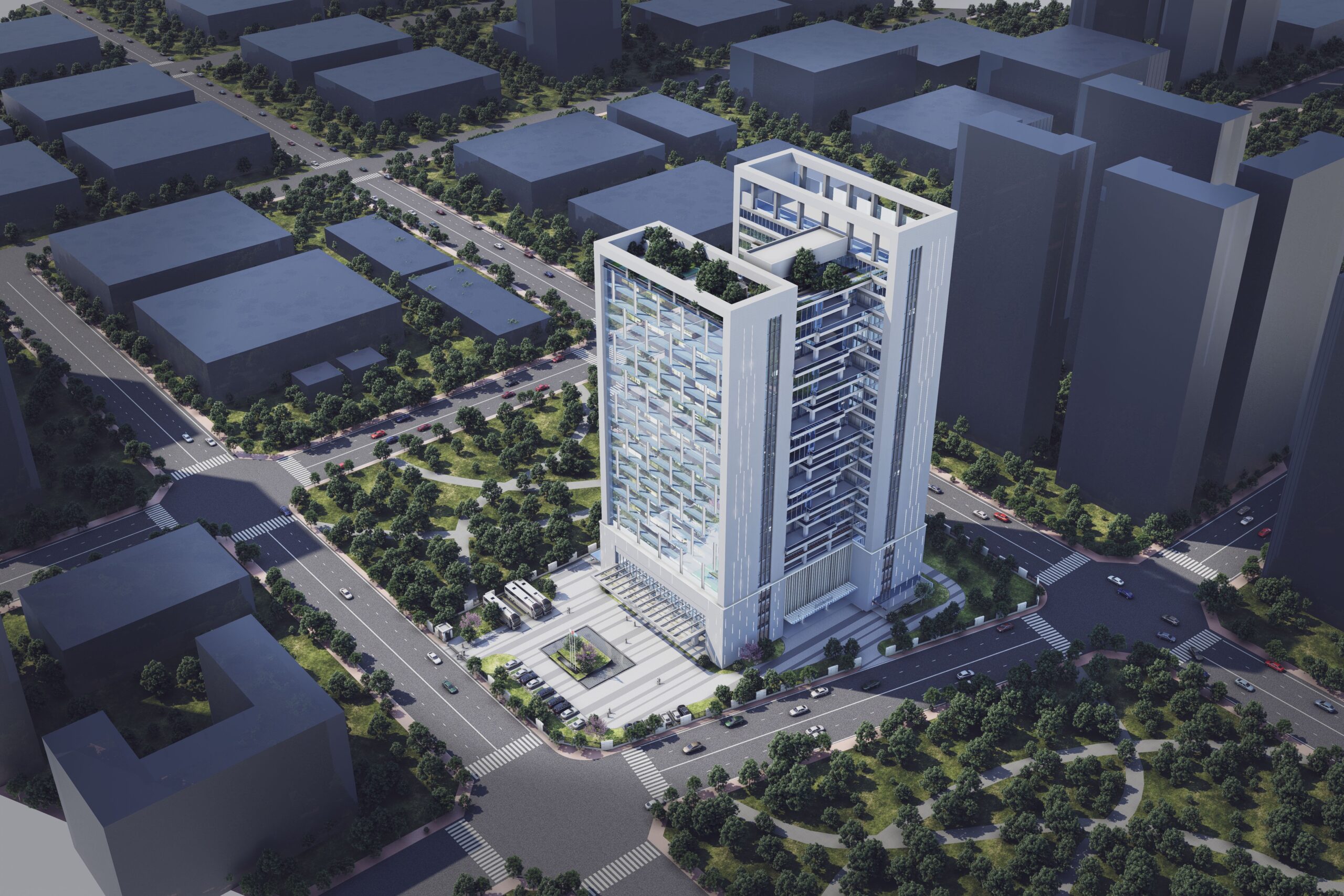 现代高层办公楼2案例-白天鸟瞰