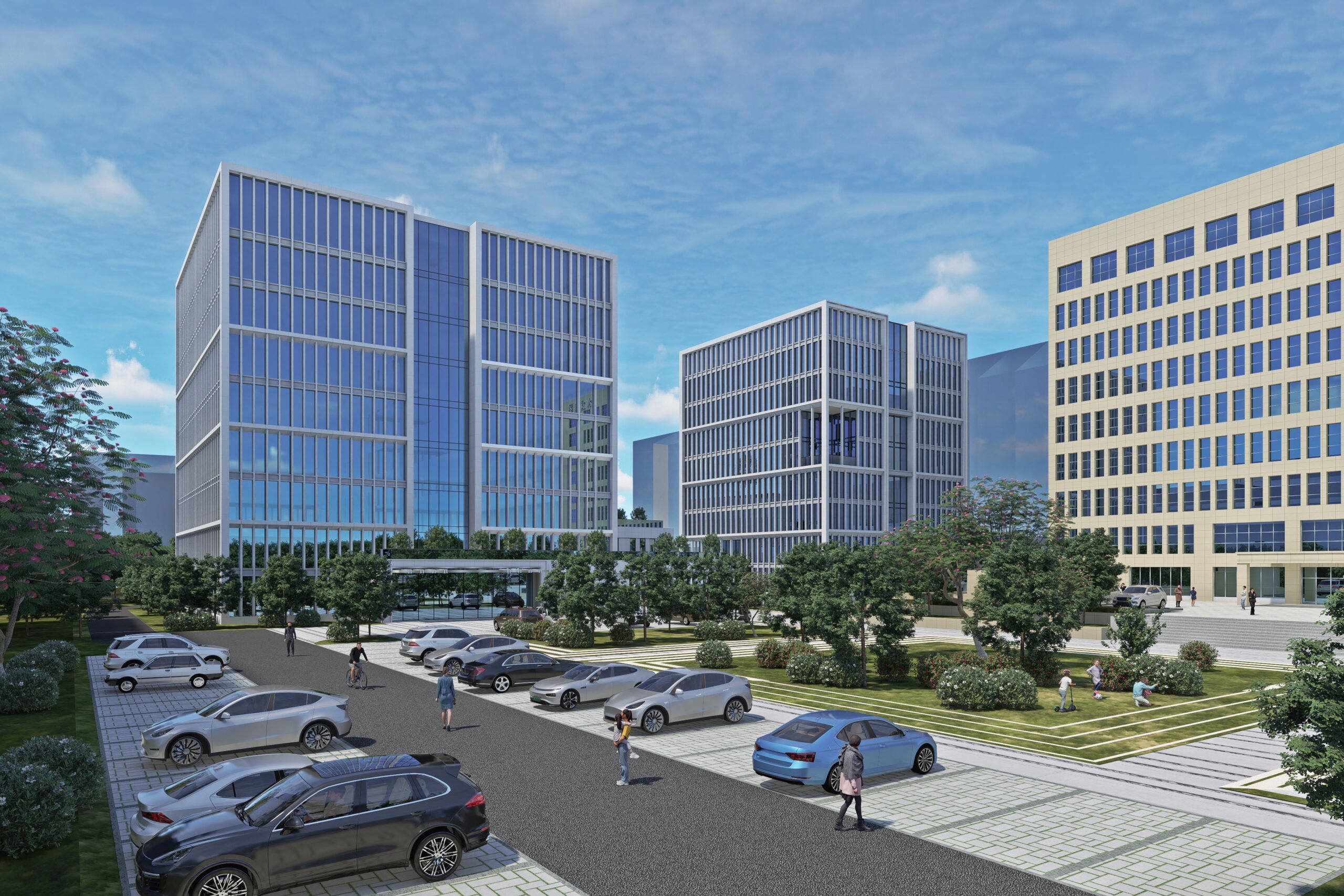 现代高层办公楼3案例-人视图