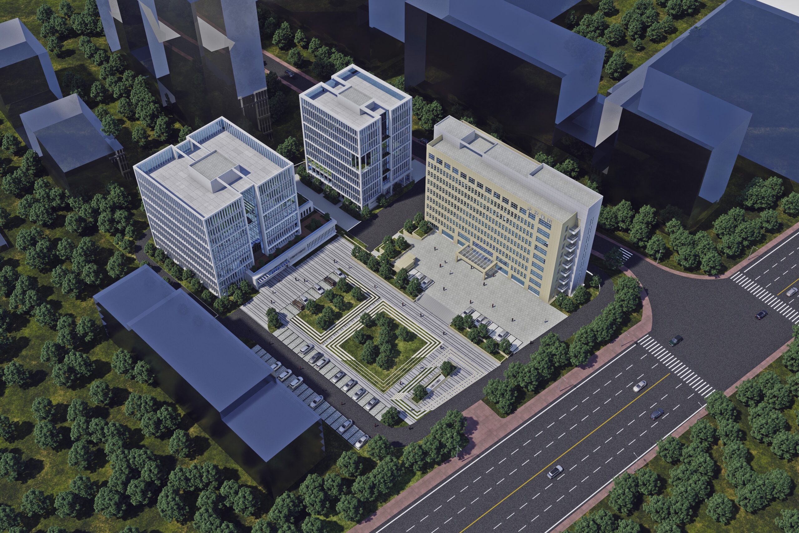 现代高层办公楼3案例-白天鸟瞰